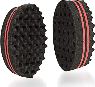 Produktbild von Haarschwammbürste, 2er-Set Doppelseiten Kleine Löcher (8 mm Loch) Afro Curl Coil Wave Haarschwammbürste mit 6,69 Zoll Metall-Styling-Kamm