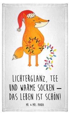 Produktbild von Mr. & Mrs. Panda Handtuch Fuchs Weihnachten - Weiß - Geschenk, Heiligabend, baumwolle, Weihnachtsmann, Weihnachtszeit, Klein, Nikolaus, Frotteetuch, Gästehandtuch 30x50