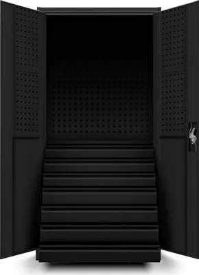 Produktbild von Jan Nowak Werkzeugschrank TC007 Werkstattschrank Garagenschrank 7 Schubladen Perforierte Rückwand Flügeltüren Pulverbeschichtet Metall 185 cm x 92 cm x 50 cm (Schwarz)
