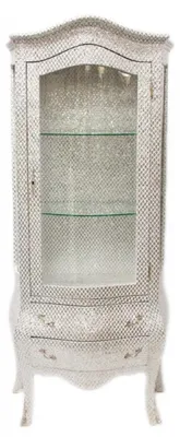 Zdjęcie produktu dla Casa Padrino, witryna barokowa w okazałym stylu barokowym, kolor biały/efekt brokatowy - 80 x 45 x 180 cm