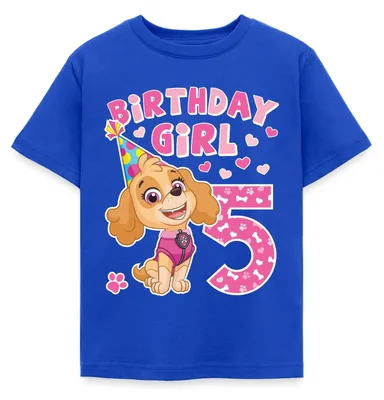Produktbild von Spreadshirt Paw Patrol Skye 5. Geburtstag Kinder T-Shirt, 98/104 (3-4 Jahre), Royalblau