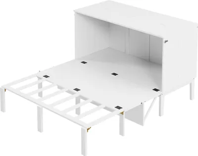 Produktbild von Schrankbett 140x200cm Wandbett (Ohne Matratze) Weiß Holzbett Doppelbett Wandklappbett Jugendbett Vertikales Schrankbett Mit Lattenrost