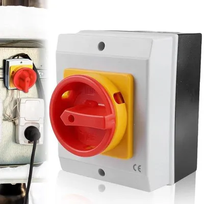 Obrázek produktu pro 25A jistič – vodotěsný, stupeň krytí IP65 – otočný spínač – spínač pro elektrické instalace.