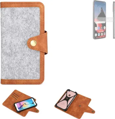 Produktbild von K-S-Trade Handyhülle kompatibel mit Motorola ThinkPhone Schutzhülle Filz-Hülle Kunst-Leder hellgrau braun (1x)