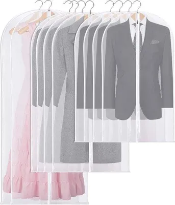 Imagen del producto de Uniqoos® - Juego de 10 fundas para ropa transparentes – Bolsas para ropa de PEVA transpirables, resistentes al polvo y que evitan las arrugas, con cremallera reforzada, en las siguientes medidas: 4 x 60 x 100 cm / 4 x 60 x 120 cm / 2 x 60 x 140 cm