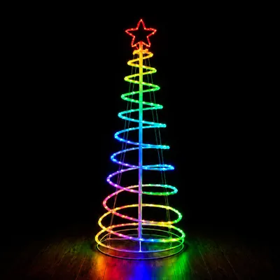 Productafbeelding van LED-kerstboom in spiraalvorm, 1,2 meter, RGBW met ster, kerstdecoratie met afstandsbediening, timer, 8 lichtmodi, inklapbaar, USB-kerstverlichting