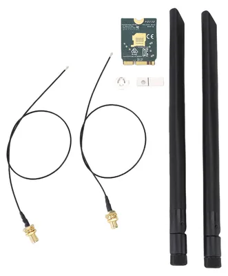 Zdjęcie produktu dla Karta sieci bezprzewodowej WiFi 6E M.2 NGFF z Bluetooth 5.2, prędkością 4200 Mb/s, obsługująca pasma 2,4 GHz, 5 GHz i 6 GHz, w zestawie z anteną 8 dBi, do systemów Windows 10 i 11