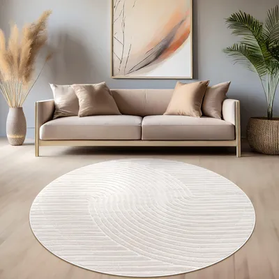 Produktbild von Teppich Kurzflor Struktur Wohnzimmer schmutzabweisend Creme Rund 160D | 100% Polypropylen, Rücken aus Polypropylen | Florhöhe: 6 mm | pflegeleicht