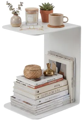 Image de Table d'appoint Selby – Table en métal en forme de C | Couleur : Blanc | Dimensions : 28 x 38 x 60 cm