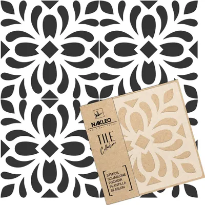 Produktbild von Tile Fliesen Schablone zum Malen 15x15 cm, Magros Spanische Maurische Blume Marokkanisch, Kunststoff Wiederverwendbare Bodenschablone DIY