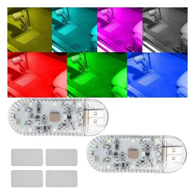 Zdjęcie produktu dla Oświetlenie wnętrza samochodu LED, 2 sztuki, oświetlenie ambientowe, sterowanie dotykowe, wielokolorowe, zasilanie USB, możliwość ładowania