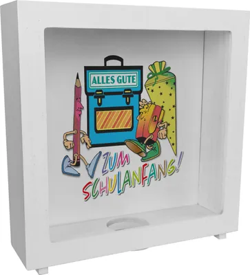 Produktbild von Alles Gute zum Schulanfang Rahmen Spardose aus Holz in weiß