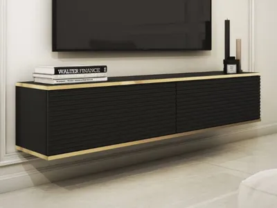 Produktbild von GrainGold TV-Schrank Diolo - Hängende RTV-Schrank, TV-Tisch, Lowboard, Stilvoller Gefräster RTV-Schrank - TV-Schrank Schwarz
