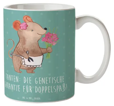 Produktbild von Mr. & Mrs. Panda Becher Tanten Doppelspaß - Meeresbrise - Geschenk, Freude, Spaß, Dankeschön, Tasse, Jubiläen, Spiel, schöne, Nichte, Neffe, Kaffeetasse, Lächeln