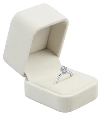 Zdjęcie produktu dla Pudełko na biżuterię aksamitne - Biały - Na pierścionki i kolczyki - Kompaktowe, lekkie, miękki aksamit do przechowywania i prezentu