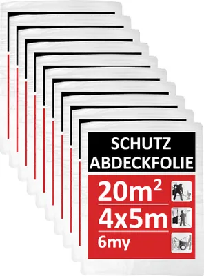 Produktbild von 10er Set 4x5m Maler Abdeckfolie 200qm - Malerfolie 6my - Abdeckplane für Malerarbeiten, Malerabdeckfolie, Baufolie, Folie zum Streichen & Renovieren