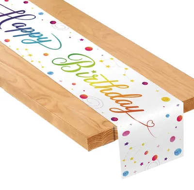 Productafbeelding van Tischloper Happy Birthday Wit 180x35 cm voor Feestelijke Tafeldecoratie