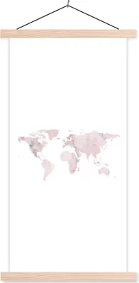 Produktbild von MuchoWow® Textilposter Weltkarte - Marmor - Rosa 60x120 cm mit holzfarbenen Rahmen - Holz