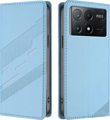 Produktbild von Hülle für Xiaomi Poco X6 Pro, Kunstleder Brieftaschen Handyhülle mit Kartenfach und Standfunktion Hellblau