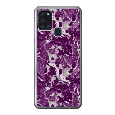 Produktbild von MuchoWow® Handyhülle Schutzhülle Hülle für Samsung Galaxy A21s Marmor - Glitter - Lila - Muster Silikon Softcase Handy Hülle - Hartschale