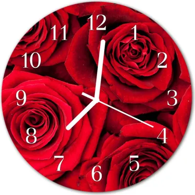 Produktbild von Glasuhr Wanduhr Küchenuhr Echt-Glas 30fi cm Rosen rot