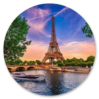 Produktbild von Sticker Kreis Eiffelturm PARIS Fluss Seine Bäume Stadt Panorama 3D Wandtattoo Aufkleber Büro Wohnzimmer 100 cm x 100 cm