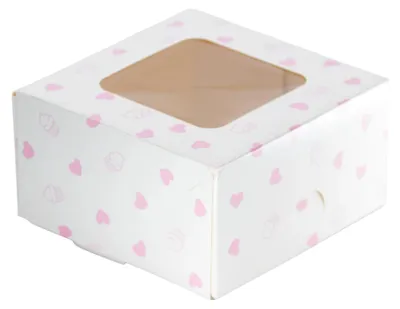Produktbild von KAPAK 220er Keksbox Weiß mit Herzen und Sichtfenster 13x13x7 cm