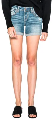 Produktbild von Silver Jeans Co. Damen-Shorts im Boyfriend-Stil mit mittlerer Leibhöhe, 25