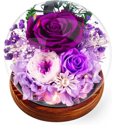 Immagine prodotto di Rosa eterna con luce, colore viola. Set regalo con fiore conservato, ideale per compleanni o per la festa della mamma
