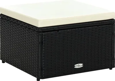 Produktbild von "im Angebot" Hocker mit Kissen Poly Rattan 53×53×30 cm Schwarz  - Fußhocker CC19838