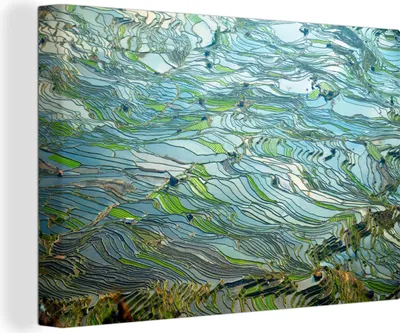 Produktbild von OneMillionCanvasses® - Leinwandbilder - 140x90 cm, Schöne bunte Reisfelder unter Wasser in China, Wandbilder Kunstdruck Wanddekoration - Foto auf Leinwand - Gemälde auf Holzrahmen