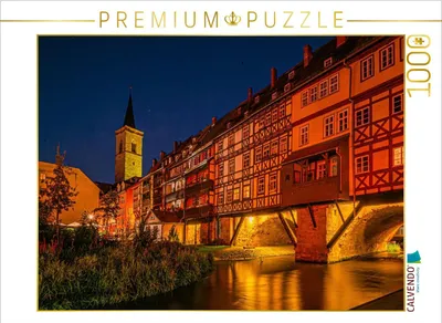 Produktbild von CALVENDO Puzzle Krämerbrücke mit Ägidienkirche | 1000 Teile Lege-Größe 64x48cm Foto-Puzzle für glückliche Stunden