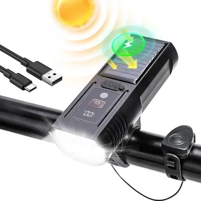 Immagine prodotto di Luce per bicicletta a energia solare, luce notturna molto potente con campanello elettrico, impermeabile (1800 mA).