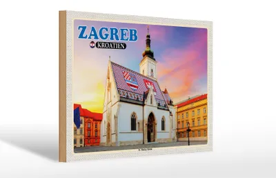 Produktbild von Holzschild Reise 30x20cm Zagreb Kroatien St. Markus Kirche