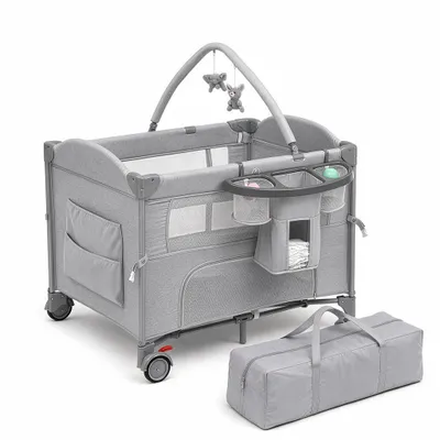 Produktbild von FCH 5‑in‑1 Baby Reisebett klappbar, multifunktionales Babybett als Beistellbett, Laufstall, Wickeltisch & Reisebett, mit Moskitonetz,grau