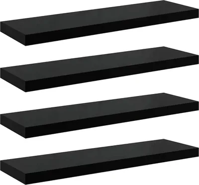 Image de vidaXL Étagères murales flottantes 4 pcs. Noir brillant 90x23,5x3,8cm MDF