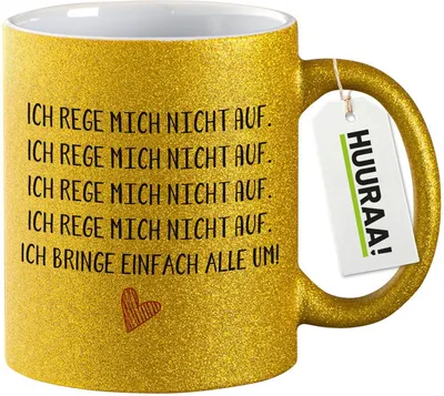 Zdjęcie produktu dla Huuraa – błyszczący kubek „Nie denerwuj mnie, bo wszystkich zabiję” – 330 ml, złoty, ceramiczny kubek do kawy, pomysł na prezent