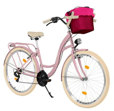 Produktbild von MILORD Damenfahrrad Citybike Komfort Mit Metallkorb Hollandrad Fahrrad, 26 Zoll, 21-Gang, Rosa-Creme