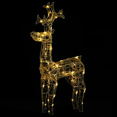 A lighted reindeer decoration against a black background.