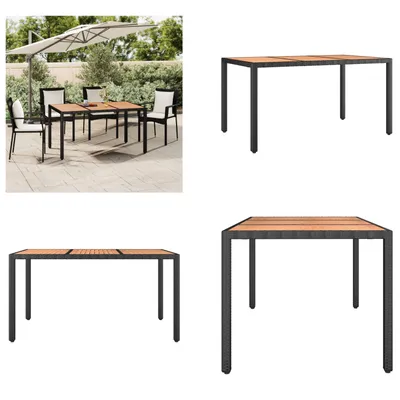 Produktbild von vidaXL Gartentisch mit Holzplatte Schwarz Poly Rattan & Akazienholz - Gartentisch Mit Holzplatte - Gartentische Mit Holzplatten - Gartenmöbel - Esstisch
