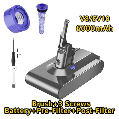 Immagine prodotto di Set batteria e filtri - Batteria di ricambio - 21,6 V agli ioni di litio - ≥3500 mAh - Compatibile con V6/V7/V8/V10 - 1 prefiltro + 1 postfiltro - Grigio chiaro