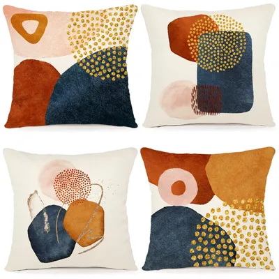 Produktbild von Set aus 4 Leinenkissenbezügen, 40x40 cm, dekorative Kissen mit geometrischen Mustern für Sofa, Schlafzimmer, Sessel und den Außenbereich.