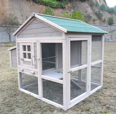 Image de Grande poulailler et cabane à lapins en bois massif de pin, avec toit bitumé