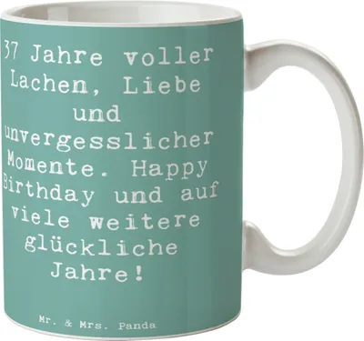 Produktbild von Mr. & Mrs. Panda Tasse Spruch 37. Geburtstag - Meeresbrise - Geschenk, Feiern, Teetasse, Jubiläum, Happy Birthday, Becher, Alter, haferl, Freude, glückliche Jahre
