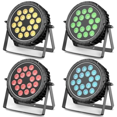Produktbild von 4er-Set LED-PAR-Scheinwerfer - DMX512-Bühnenbeleuchtung - 180 W - 18 RGBW-LEDs - IP65 wasserdicht - 100–240 V EU-Stecker - Für Außenbereiche