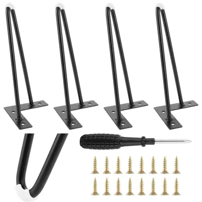 Image de Omgoods - Ensemble de 4 pieds de meubles - Pieds en forme de barrette - Métal noir - Hauteur de 25 cm - Pieds de meuble robustes - Protection en caoutchouc - Pieds de table