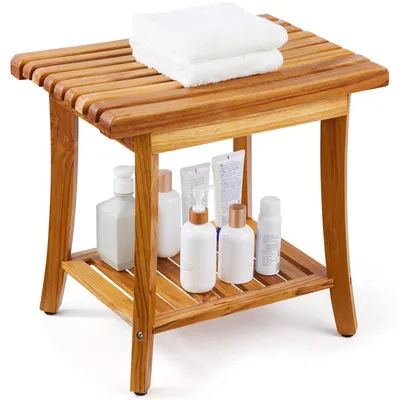 Immagine prodotto di Sedia per la doccia – Sedile per la doccia – Sedia da bagno – Sgabello per il bagno – Sedile in teak con superficie antiscivolo