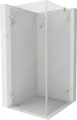Produktbild von Mexen Lunar-B Duschkabine schwenkbar links 100 x 100 cm, transparent, gebürstetes Gold - 832-100-100-55-00-L
