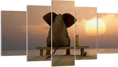 Produktbild von Bild auf Leinwand - Leinwandbild - Elefant Ufer Meer - 160x85cm - Wand Bild - Wanddeko - Wandbilder - Leinwanddruck - Bilder - Kunstdruck - Wanddekoration - Leinwand bilder - Wandkunst - EA160x85-3555