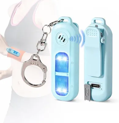 Obrázek produktu pro Osobní bezpečnostní alarm se sirénou o hlasitosti 130 dB, LED stroboskopem a svítilnou – přenosný nouzový alarm – výstražná světla pro bezpečnost při noční jízdě na kole a běhu (modrá)